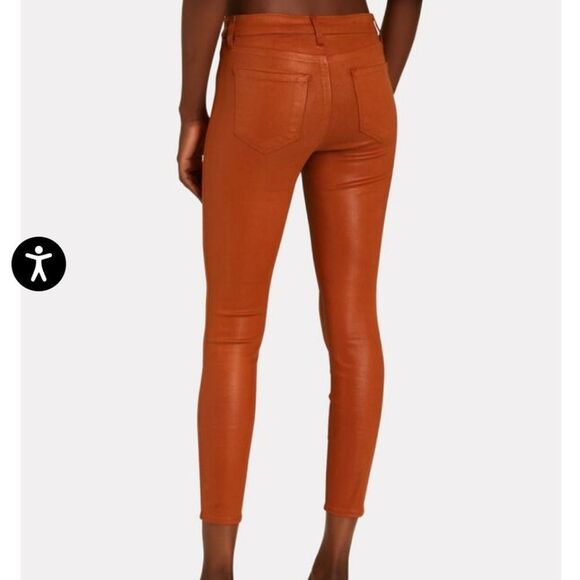 L'agence Margot Coated Denim Cropped Skinny Jeans Rust Brown Sz 25 - Picture 1 of 11